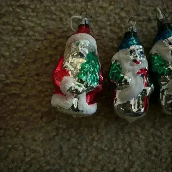 Vintage Mercury Glass Snowman And Santa Ornaments - Picture 2 of 8